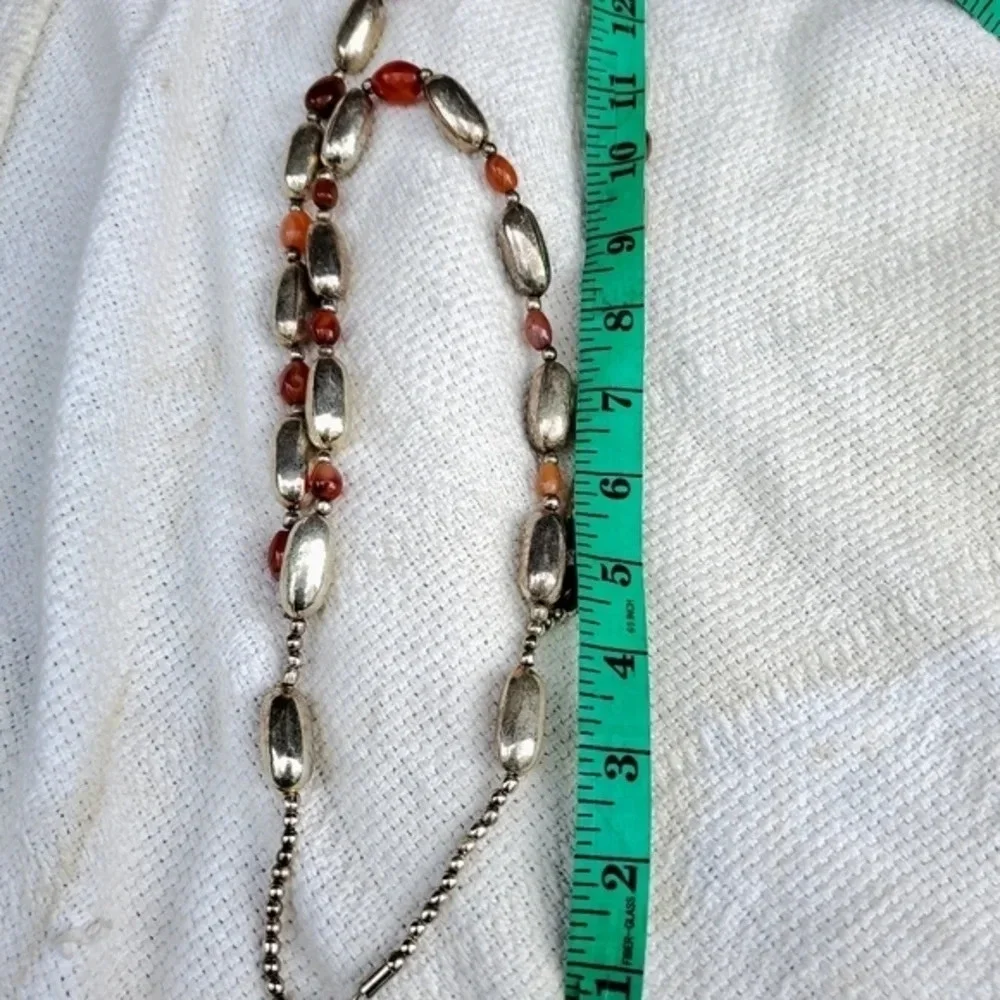 Vintage  Liquid Silver & Carneloan Double strand necklace‎